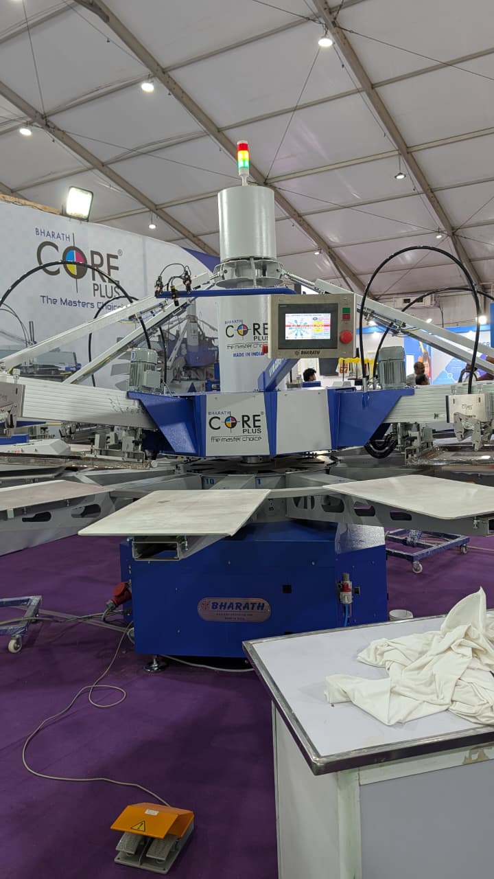 Bharath Core Plus rotary screen-printing machine on display at Knit Show 2026.